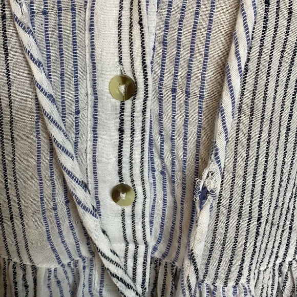 Free People Top Hooded Henley Button Down Blue and White Stripe Oversized - Picture 6 of 9